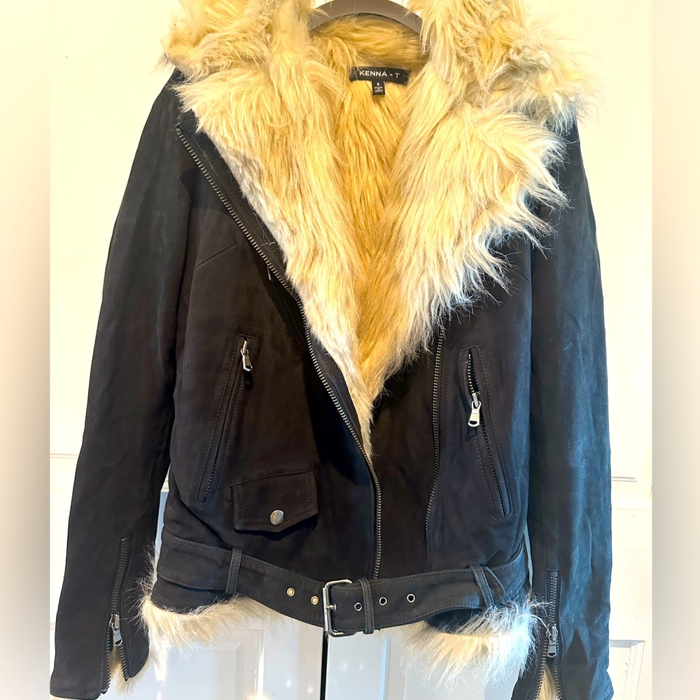 Real suede leather biker jacket